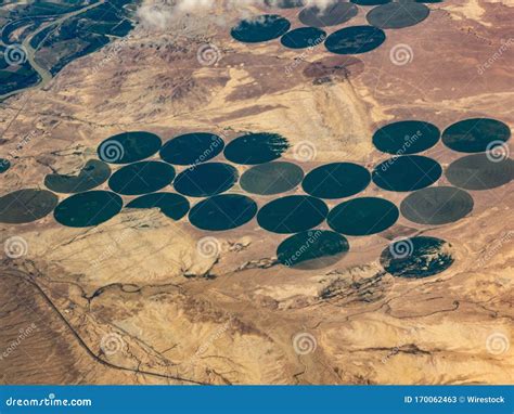 Aerial View Of Crop Irrigation Circles Green River Utah Stock Image