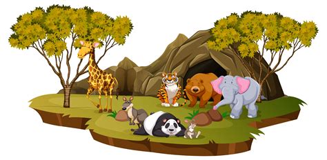 Mountain Scene With Many Animals 430810 Vector Art At Vecteezy