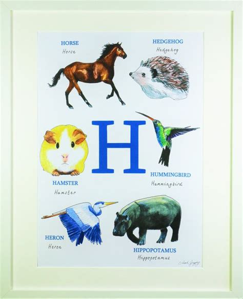 Animal Alphabet Print Letter H H Paintingchildrens Etsy Alphabet