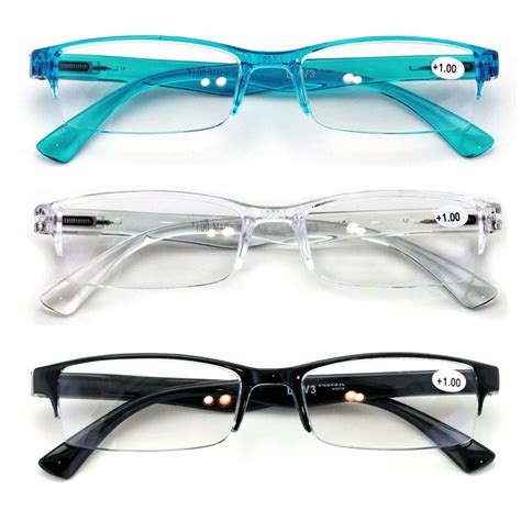 v w e lightweight rectangular reading glasses clear blue black 3 pair