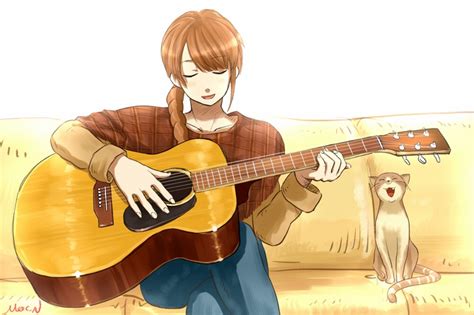 Image of sad anime guy with guitar wallpapers wallpaper cave. anime girl with cat singing | Pretty anime style pics ...
