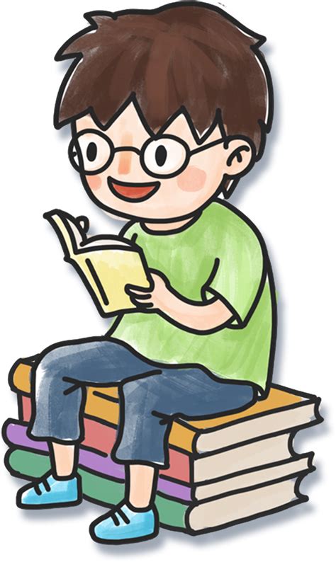 Hand Drawn Cartoon Boy Reading Book Decoration Png Clipart Full Size