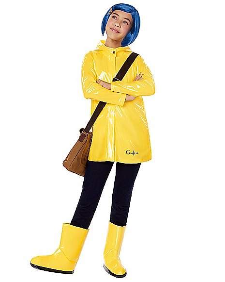 Coraline Jones Cosplay Costume Outfits Yellow Coat Movie Coraline Hooded Coat Cosplay Halloween