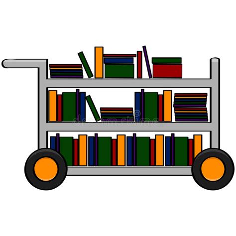 Library Cart Cartoon Illustration Showing Filled Different Books