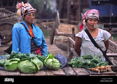 Akha Women At The Market Muang Sing Luang Nam Tha Laos Stock Photo