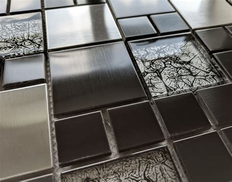 Luxury Foil Glass And Brushed Steel Metal Silver Grey Mosaic Wall Tiles