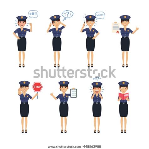 set policewoman characters posing different situations stock vector royalty free 448563988