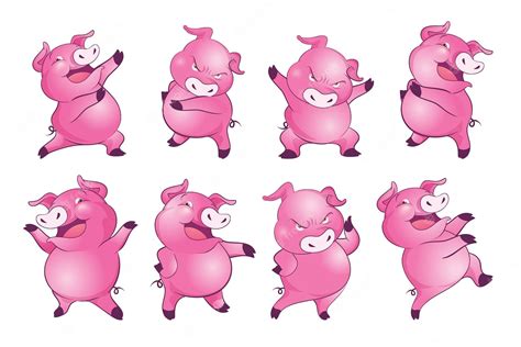 Premium Vector Cute Pigs Cartoon Character Cheerful Funny Dancing