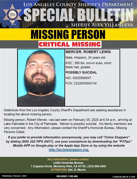 Seeking Publics Help In Locating Missing Person Robert Lewis Mercer