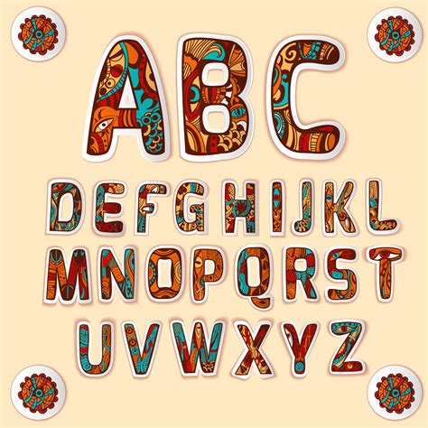 Zentangle Alphabet Colored Letters Stickers Set 468298 Vector Art At