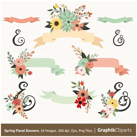 Spring Floral Banners Clip Art Flowers Ribbons Vector