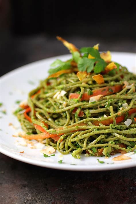 Up your ramen game and try these healthy instant noodle recipes today! Edamame Spaghetti with Kale Cilantro Pesto - Taste With The Eyes