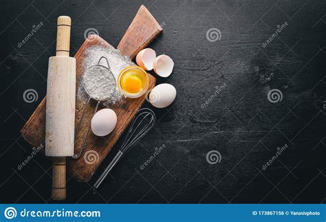 Preparation For Baking Eggs With A Rolling Pin Stock Photo Image Of