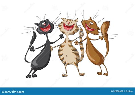 Three Happy Cats Singing Cheerful Song On Isolated Royalty Free Stock