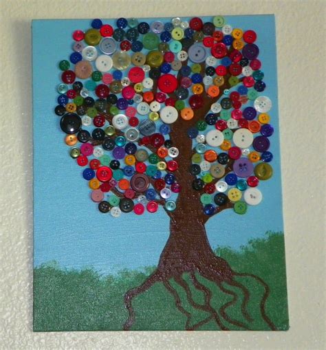 Diy Button Tree On Canvas With Images Button Tree Art Button Tree