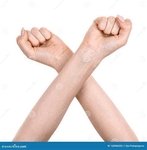 Female Caucasian Hands Isolated White Background Showing Gesture