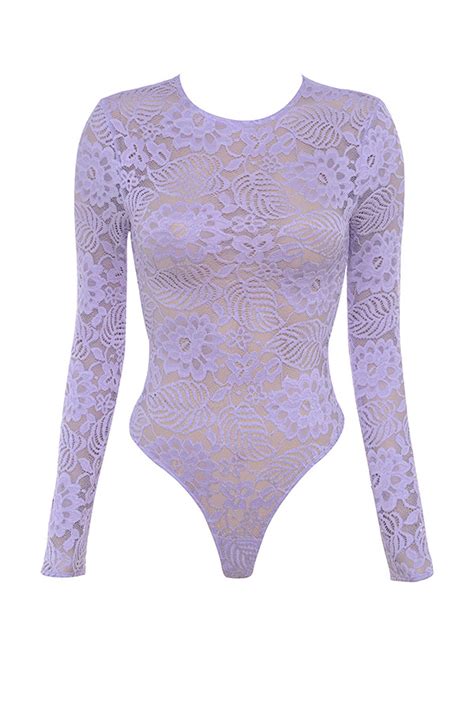 Clothing Bodysuits Suri Lilac Sheer Stretch Lace Bodysuit