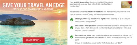 A travel companion welcome all over the world. Gold Delta SkyMiles Business Credit Card from American Express 75,000 Bonus Miles + $50 ...