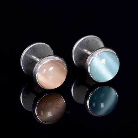 Pcs Pair Two Tone Stone Stainless Steel Fake Cheater Ear Plugs Screw Fit Fesh Tunnels Piercings
