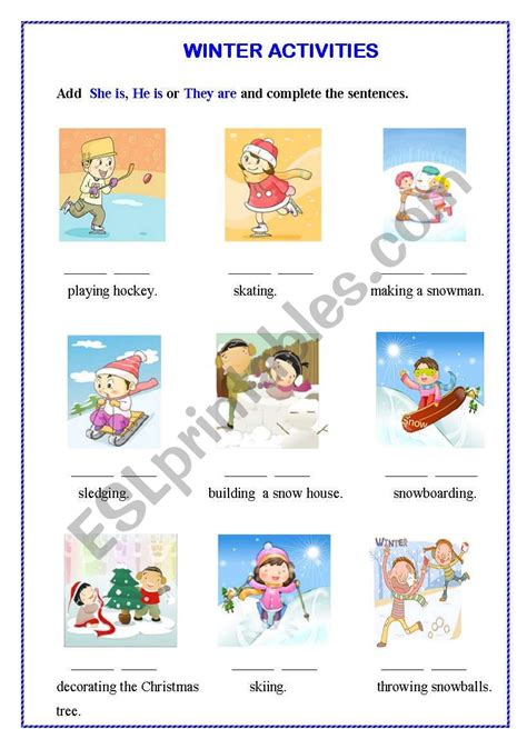 Winter Activities Esl Worksheet By Silvanija