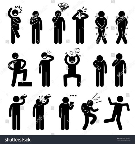 Human Action Poses Postures Stick Figure Stock Vector 244242562