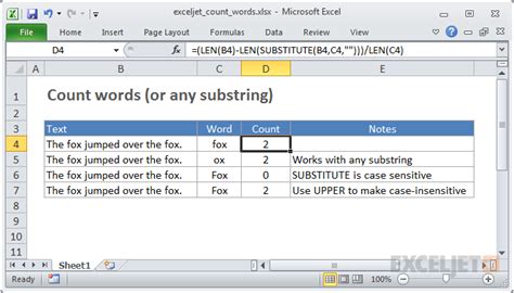 Count Specific Words In A Cell Excel Formula Exceljet