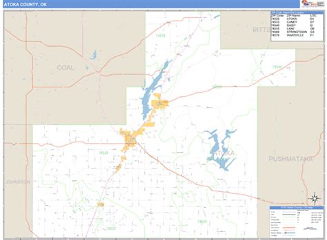 Atoka County Oklahoma Zip Code Wall Map