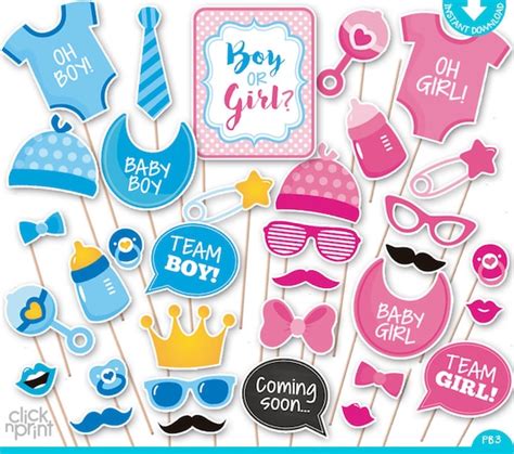 Gender Reveal Baby Shower Print Yourself Photo Booth Props Baby