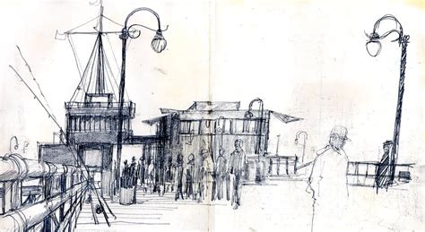 The long, narrow municipal pier opened september 9, 1909, primarily to carry sewer pipes beyond the breakers, and had no amenities. SKETCH OF THE DAY: Santa Monica Pier