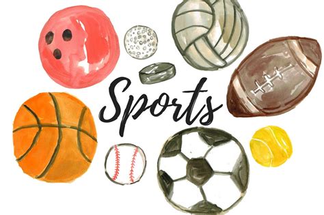 Watercolor Sport Balls Clipart Custom Designed Illustrations
