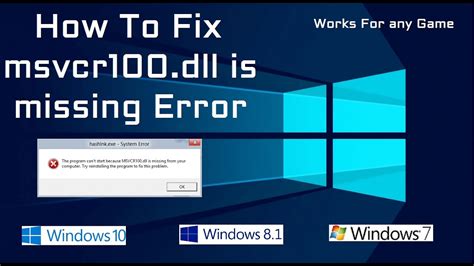 How To Fix Msvcr100dll Was Not Found Or Missing Error
