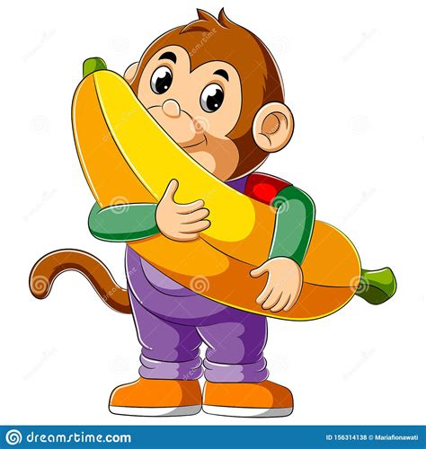 Cartoon Monkey Holding Big Banana Stock Vector
