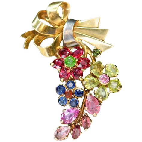 Gorgeous Multi Gem Flower Spray Brooch For Sale At 1stdibs Sapphire