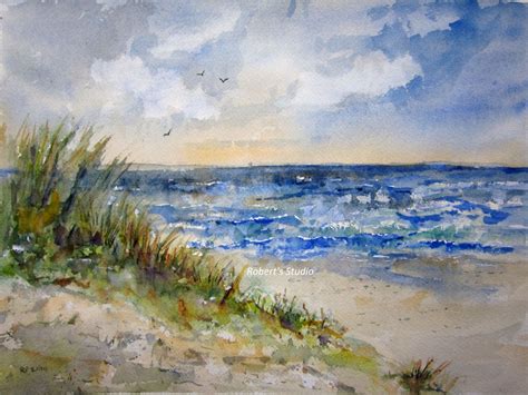 Beachscape Print Of Watercolor Landscape Painting Watercolor Art