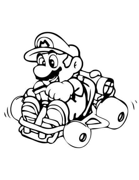 Il conduit parfois sa voiture préférée sur la piste. Coloriage Mario Kart 8 à imprimer