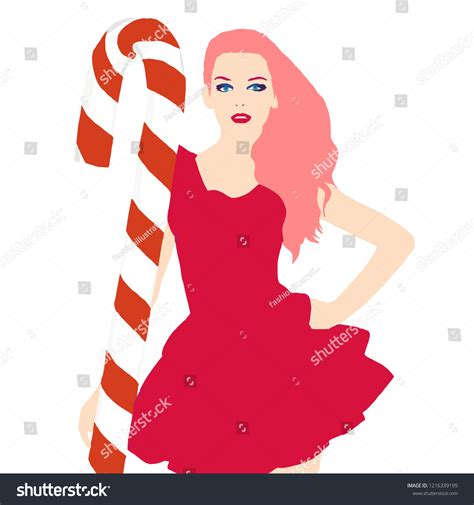 Trendy Girl Candy Cane Christmas Fashion Stock Illustration 1216339195