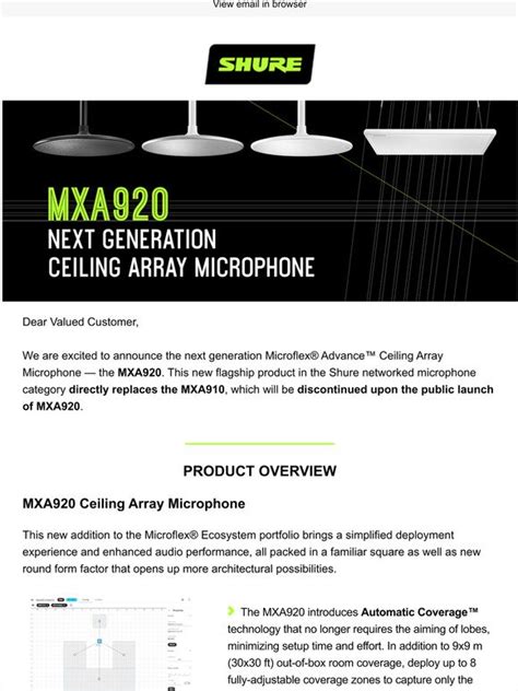 Shure Channel Bulletin Introducing The Mxa920 Ceiling Array