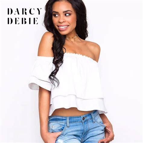 Darcydebie New Pure Color Coat Sexy Sexy One Word Led Falbala Midriff T Shirts Short In T Shirts