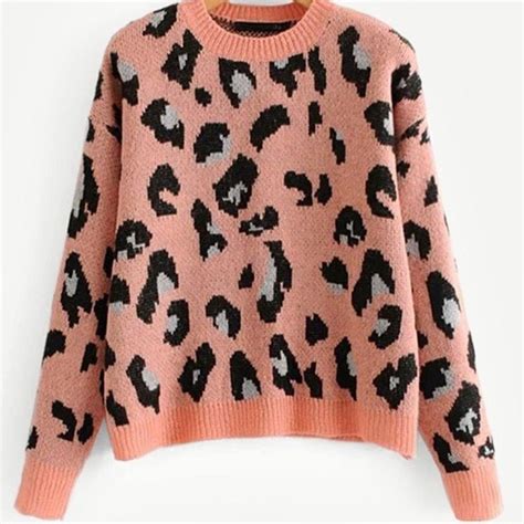 Leopard Print Sweater Pink Leopard Print Printed Sweater Pink