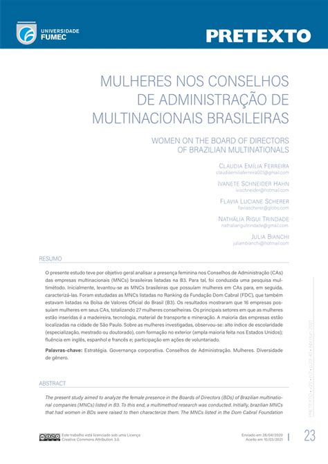 Pdf Mulheres Nos Conselhos De Administração De Multinacionais Brasileiras