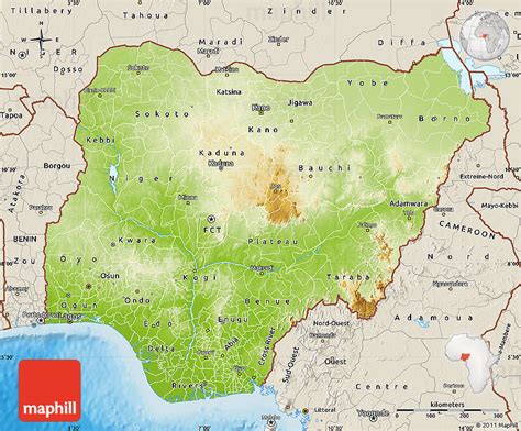 Physical Map Of Nigeria Shaded Relief Outside