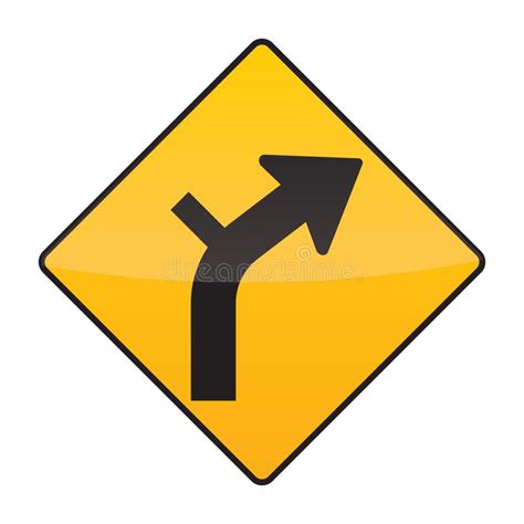 Side Road Junction On A Curve Right Sign Vector Illustration