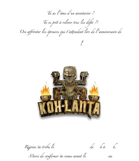 Carte Invitation Anniversaire Koh Lanta A Imprimer