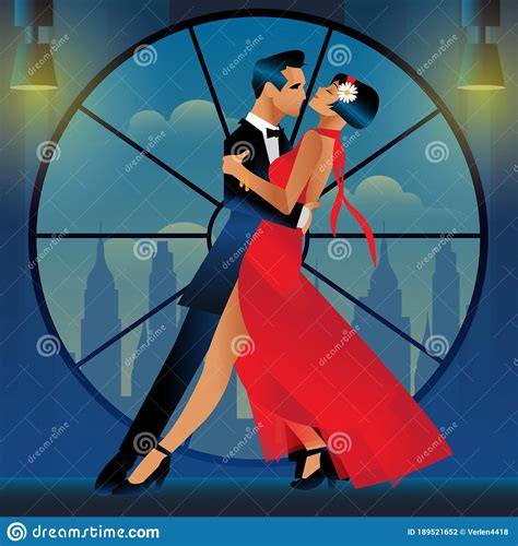 1920s Tango Poster Elegant Couple Dancing Tango Retro Style Stock