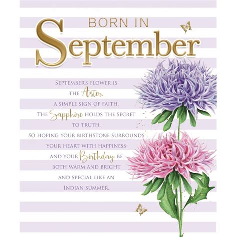 Born In September Month Flower Aster Female Happy Birthday Card With