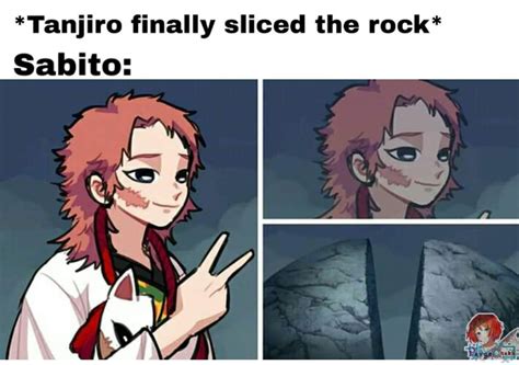 Anime Memes With Caption That Reads Tahitiro Finally Sliced The Rock
