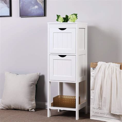 Slim White Bathroom Storage Bedside Cabinet Drawers Corner Unit Small