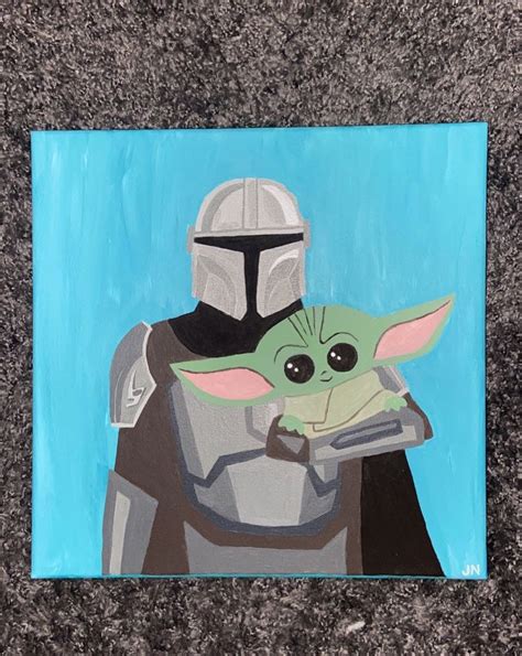 Star Wars Mandalorian And Baby Yoda Painting Etsy