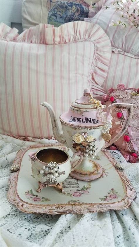 Decorative Teapot And Bowl Set With Tray French Cottage Shabby Etsy