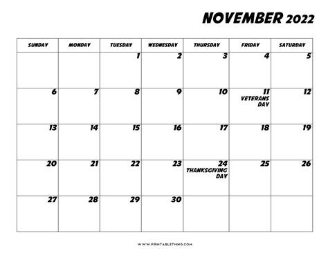 November 2022 Printable Calendar Free Letter Templates